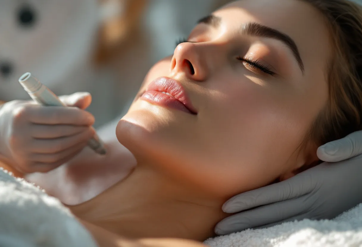 Een serene close-up van een vrouwelijke kaaklijn en wang na een biostimulatorbehandeling, met zacht natuurlijk licht dat de gladde, elastische huid accentueert in een moderne kliniek in Gent.